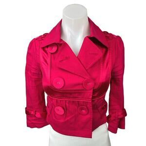 Marciano Pink Linen Double Breasted Button Collar Crop Blazer Coat Jacket Top 0